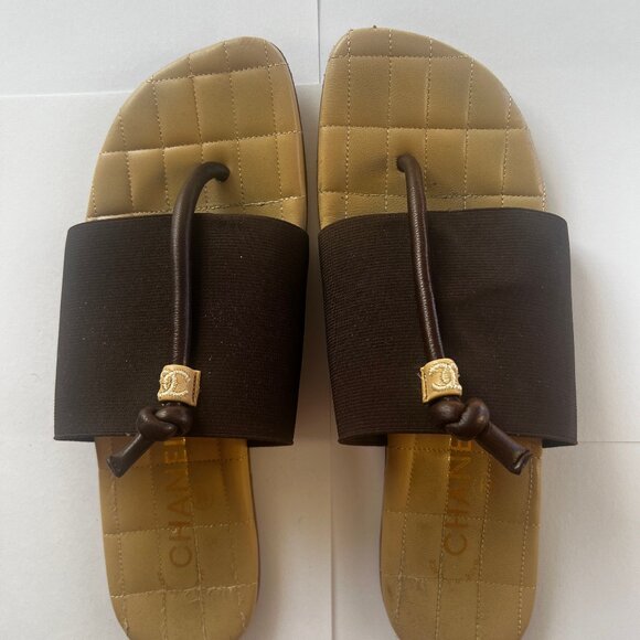 Chanel Vintage 1999 Interlocking CC Logo T-Strap Sandals Size: 7 | US7, IT37 - Picture 3 of 4